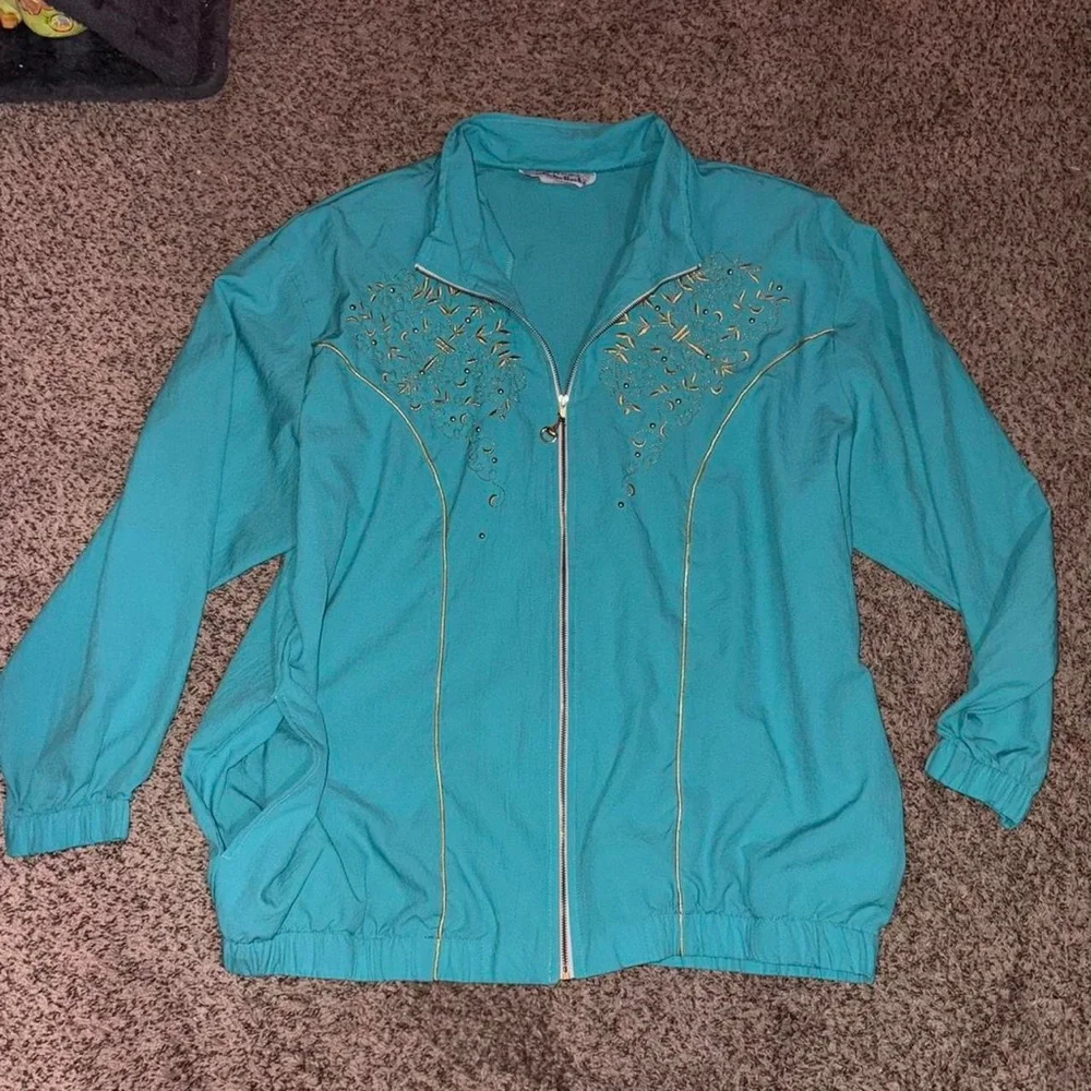 Vintage Turquoise and gold zip-up tracksuit jacket - Picture 1 of 7